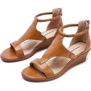 Women's Comfort Wedge Sandal - Ankle Strap Heeled Open Toe Sandals with Zipper